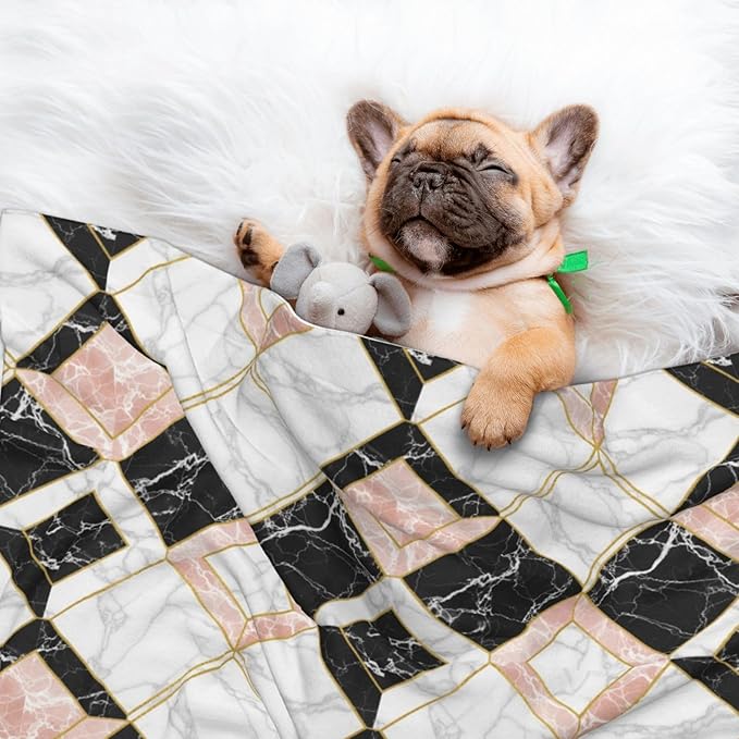 Double Sided Pet Mat for Dog Bed Topper Cat Blanket Furniture Protector, Pink Marble Cubes, Reversible Plush with Tactile Dot Pattern for Style Change