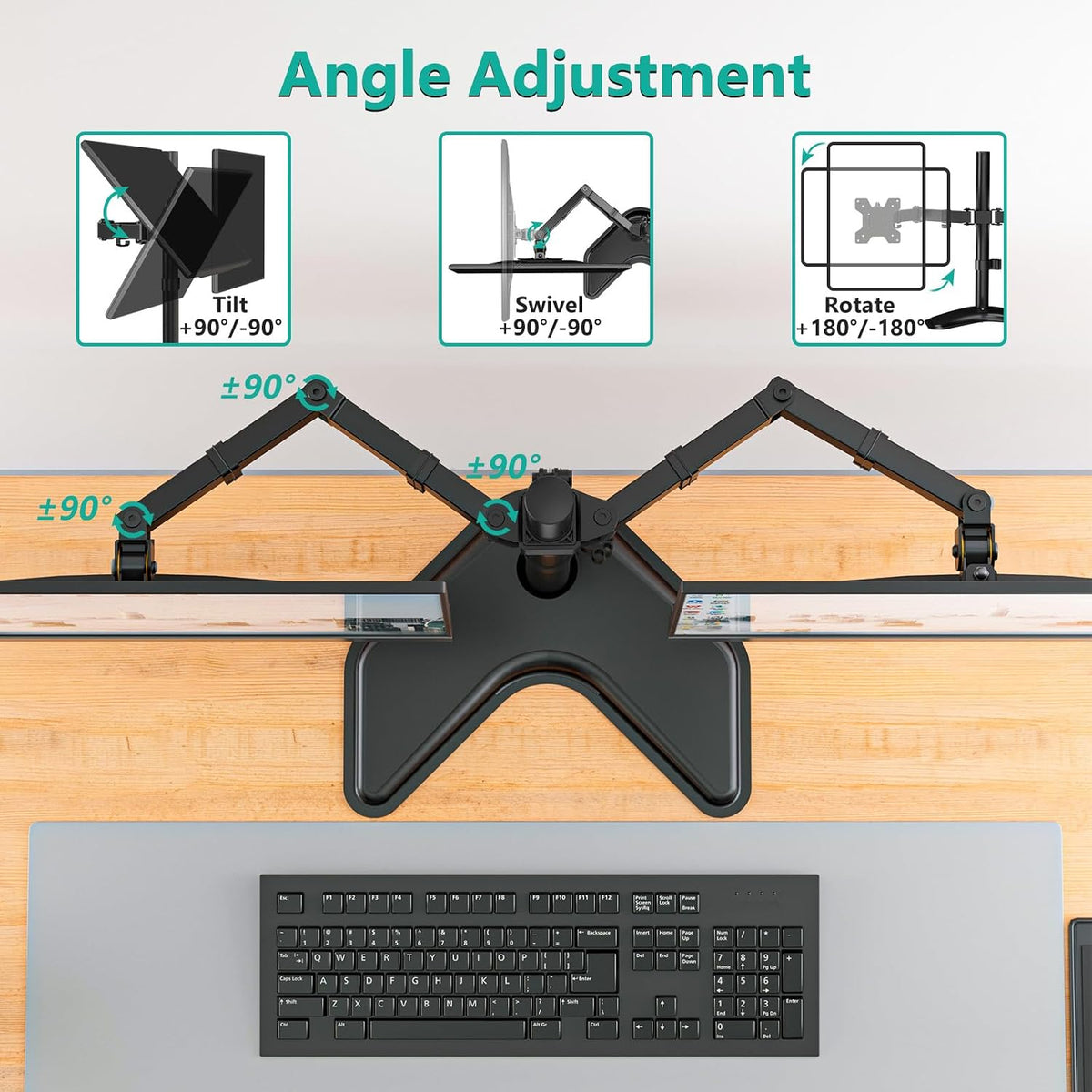 WALI Freestanding Dual Monitor Stand for 13-27 inch Screens, 22 lbs per Arm