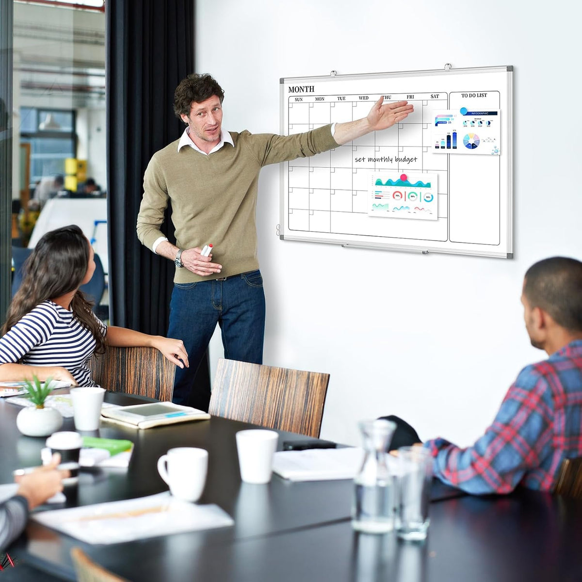 DOLLAR BOSS Dry Erase Whiteboard for Wall, 36x24 in, Magnetic, Double-Sided