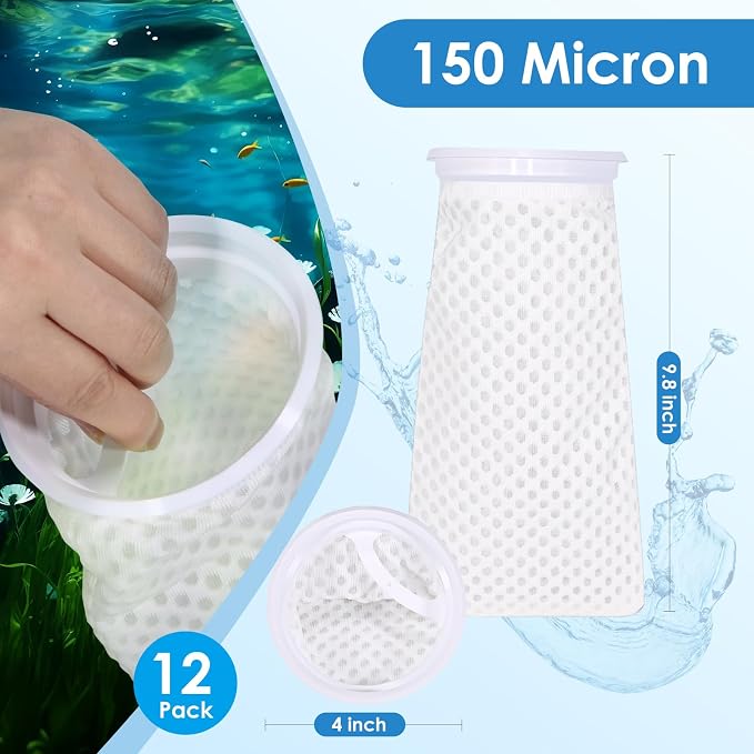 12 Pack 4 Inch Filter Sock, 150 Micron, Ring Honeycomb Filter Socks, Filter