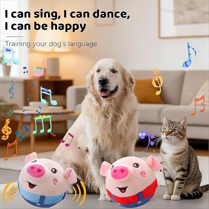 Interactive Dog Toys,Active Moving Pet Plush Toy with Recording and Music Modes, Jumping Squeaky Song shaking Interactive Dog Ball,Rechargeable Dog Toys to Keep Them Busy,Plush Pet Toy(Smile Blue Pig)