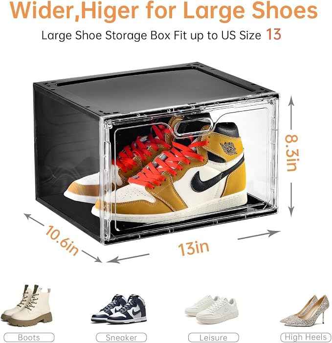 New 8 Pack Shoe Boxes Stackable, Large Shoe Storage Organizer