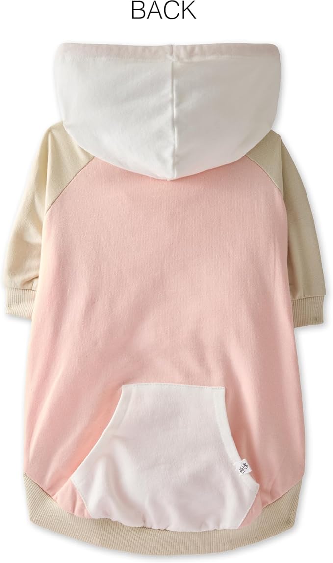 Rocky – The Orginal Lightweight Hooded TEE 100% Organic Cotton Dog Hoodie Pet Coat Sweater for Small, Medium, Large Dogs, Pink Color Block, X-Small