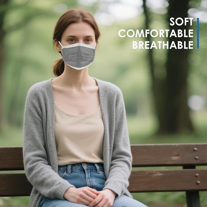 NNPCBT Grey Disposable Face Masks 125 Pack, 3-Ply Breathable Mask