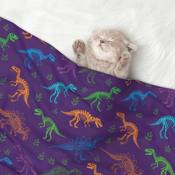Pet Blanket for Couches and Beds, Cool Dinosaur Purple, Reversible Double Sided Plush Design with Soft Bumpy Texture and Smooth Surface, Furniture Protector
