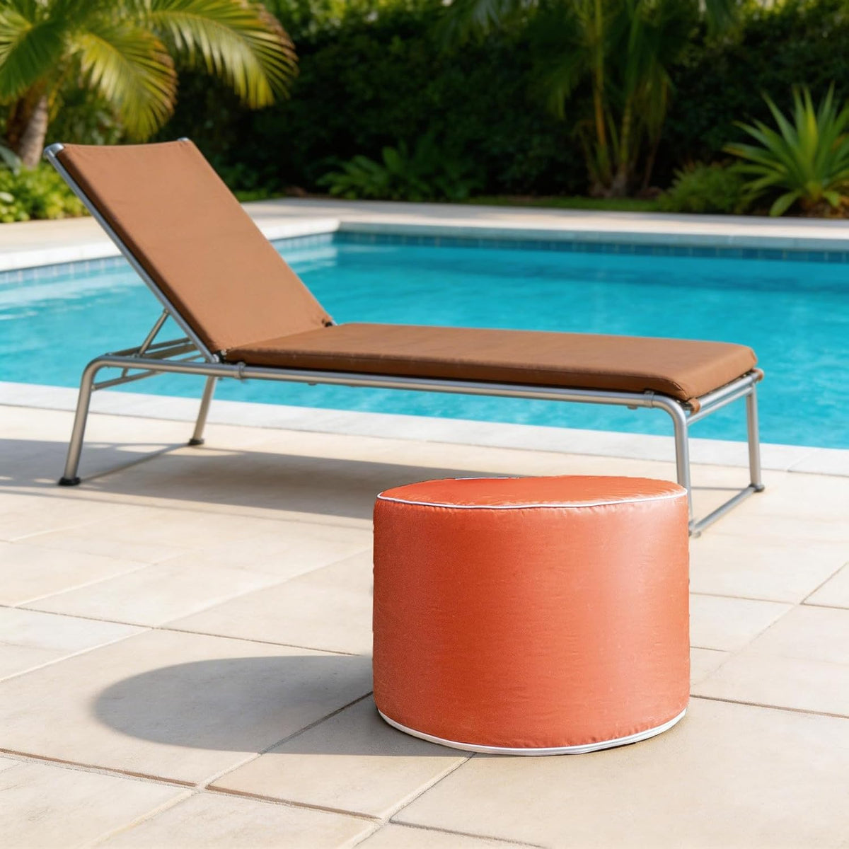 Multipurpose Outdoor Ottoman for Patio 20x14 Inches, Backyard, Additional Seating, Footrest, Side Table,Outdoor Patio Bean Bag Ottoman (Burnt Orange, Round)