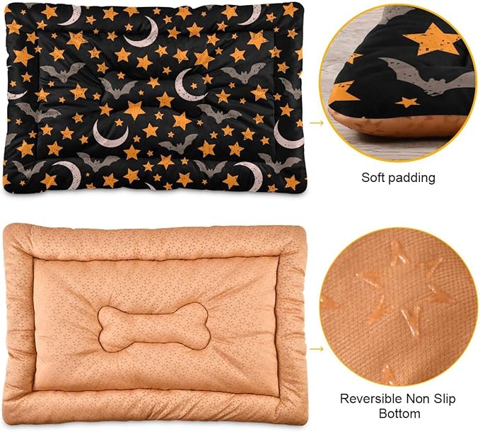 Pet Bed Halloween Moon Night Sky Bats Dog Bed Mat Absorbing Non Slip Pad Pet Sleeping Mat for Small, Medium, and Large Dogs Puppy Cat 36 in x 24 in