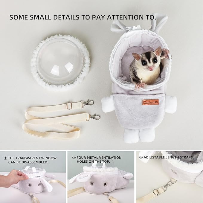 Hamster Carrier Rat Bag Cute Rabbit Shape Small Animal Sugar Glider Travel Pouch Gerbil Hedgehog Portable Travel Carrier Outdoor Hangbag Grey Squirrel Rat Carrier (Grey)