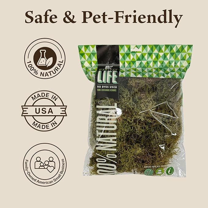 The Habitat Life - Natural Deco Moss - for Reptiles, Amphibians & Invertebrates Terrariums - Humidity Control - Natural Look & Feel - Soft Surface - Dye-Free & Safe - Medium - 1 Pack