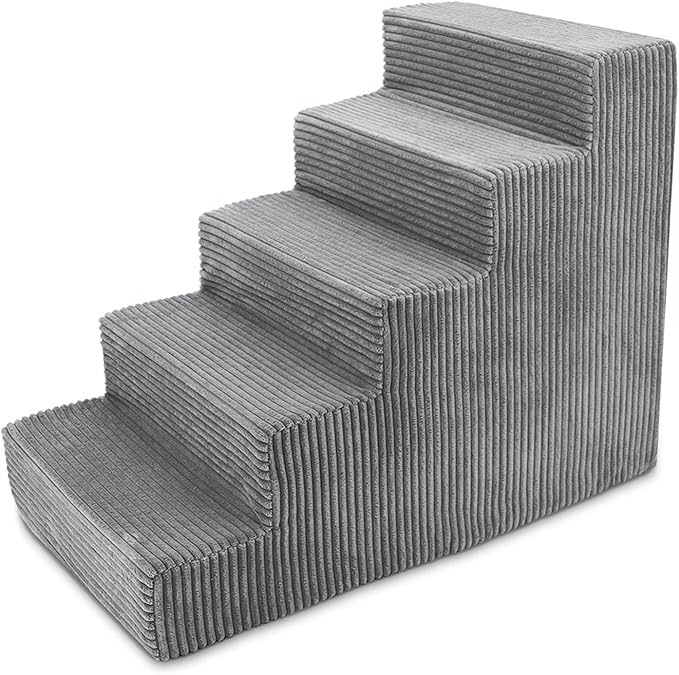Best Pet Supplies Dog Stairs for Small Dogs & Cats, Foam Pet Steps Portable Ramp for Couch Sofa and High Bed Non-Slip Balanced Indoor Step Support, Paw Safe No Assembly - Gray, 5-Step