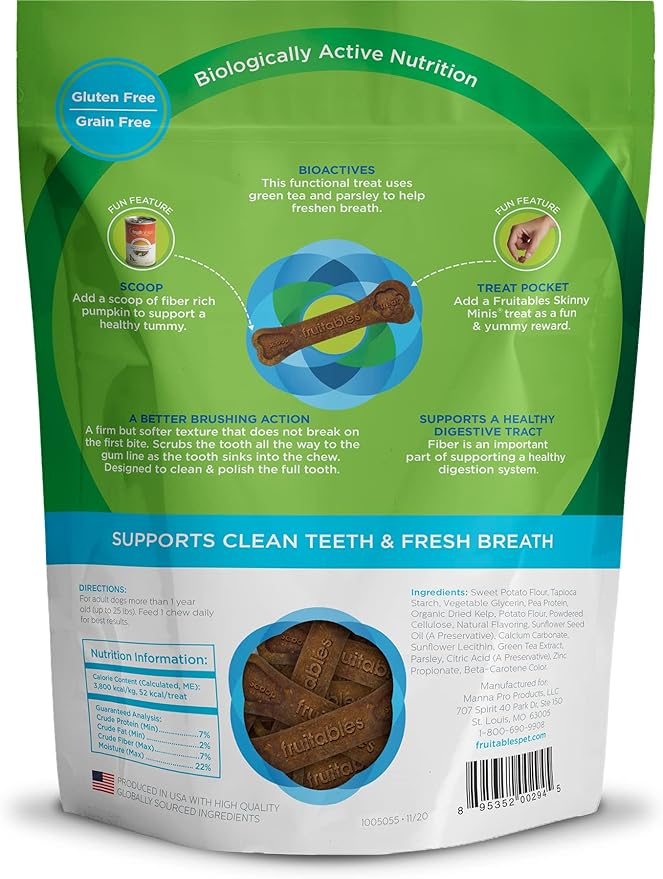 Fruitables Bioactive Fresh Mouth Dental Chews, Small Dog Treats, Pet Supplies, Teeth Cleaning Treats, Bad Breath & Tartar Preventer, Dog Dental Chews, Puppy Snacks, Up to 25 lbs, 7.3oz