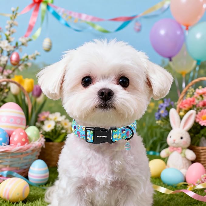 DOGWONG Easter Dog Collar, Cute Easter Egg Pet Collar Durable Holiday Girl Boy Adjustable Cotton Dog Collars with Quick Release Buckle for Puppy Medium Large Dogs,L Visit the Elegant little tail Store