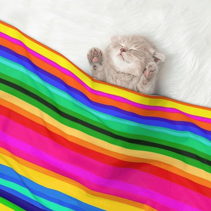 Reversible Dog Blanket for Beds Couches, Novel Colorful Mexican Blanket Stripes, Double Sided Cat Blanket with Textured Dot Feel and Smooth Feel for Seasonal Comfort All Year