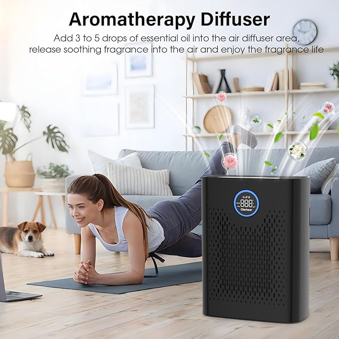 Air Purifiers for Home Pets Up to 3000Ft², H14 HEPA Large Room Air Purifier with PM2.5 Air Quality Monitor, Sleep Mode, Air Purifiers for Bedroom Office for Allergies, Smoke, Dust, Pollen,8000B,Black