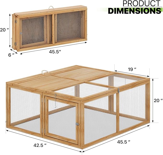 Magshion Folding Chicken Coop Rabbit Hutch, Portable Chicken House with Handle Wooden Small Animal Poultry Pet Cage House for Outdoor, 45.5 Inch, No Assembly Required