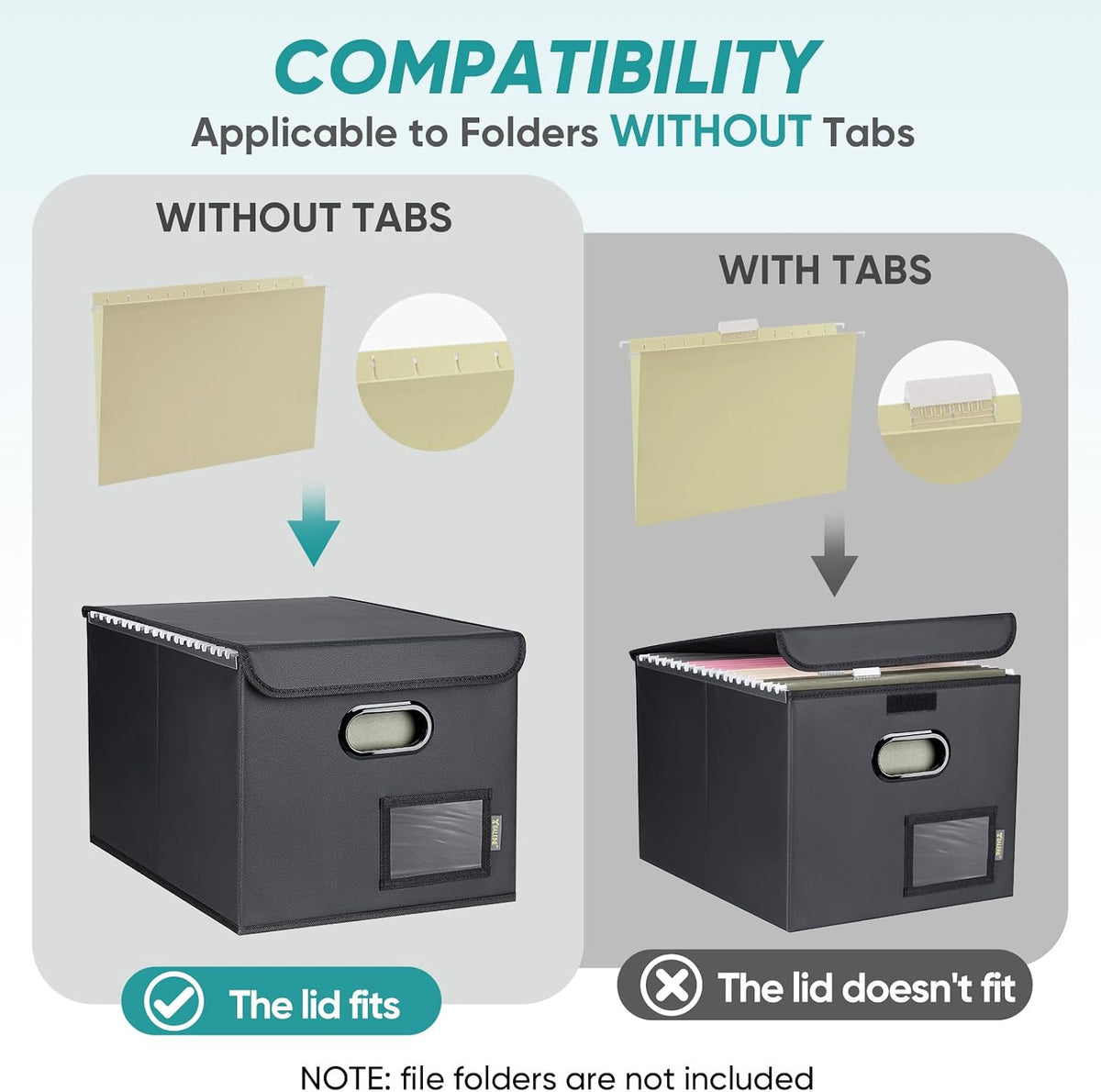 BALEINE File Organizer Box with Lid, Collapsible Hanging File Storage Box