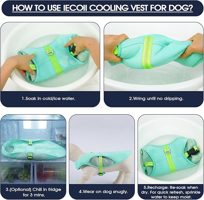 IECOii Reflective Dog Cooling Vest for Hot Weather, Soft Cooling Jacket Summer Dog Cooler Shirt with Leash Ring, Breathable Pet Cool Harness for Outdoor Walking, Hiking, Beach, Turquoise, Size L