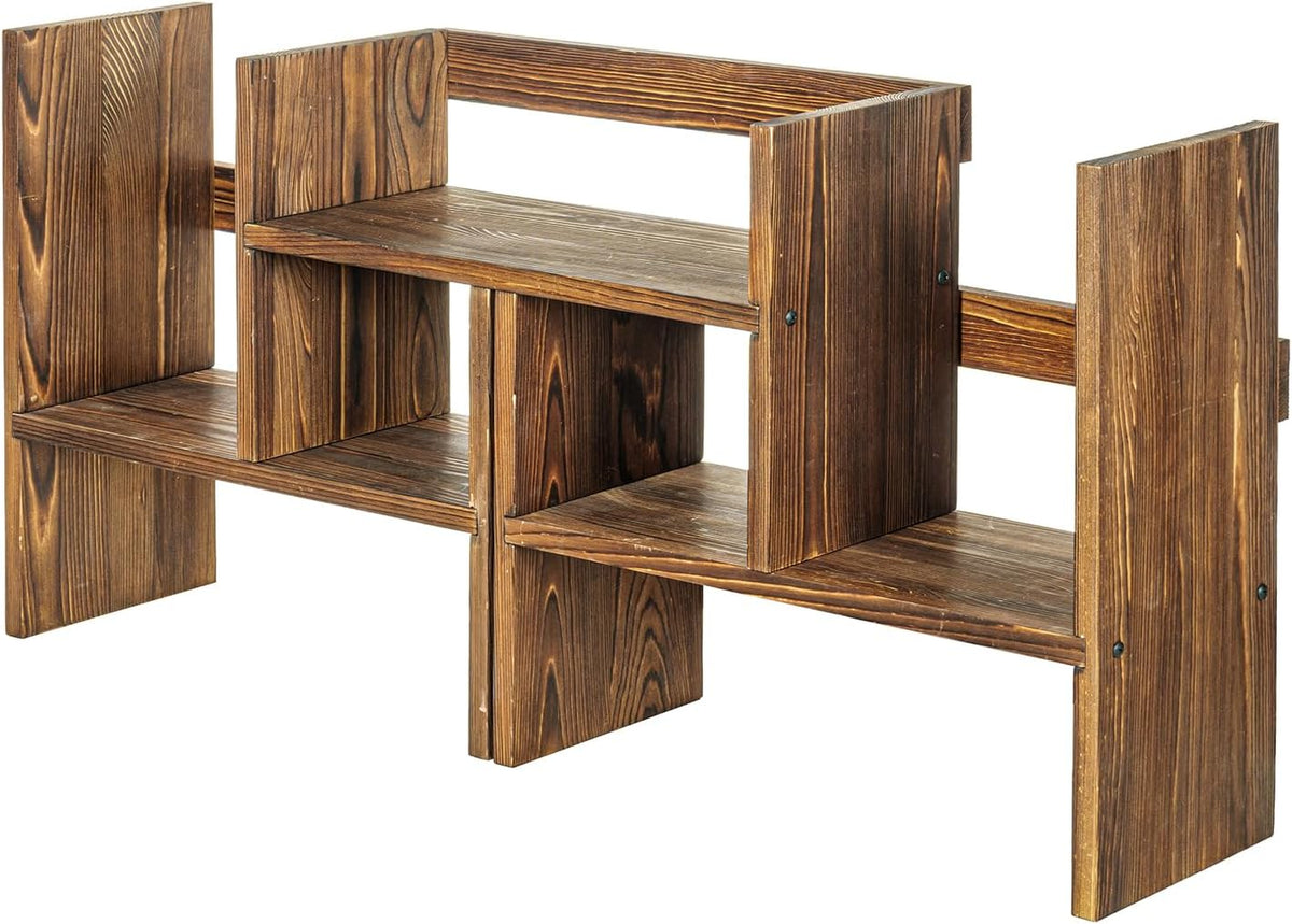 MyGift Adjustable Rustic Burnt Wood Desktop Shelf, Stackable Organizer