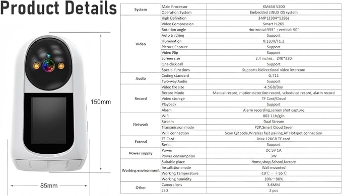 2 Way Video Calling Camera, Dog Camera with Phone App, 2.4G WiFi Only, 360° PTZ Pet Monitor Cam with Speaker, 2.4" Display Doggy Cam, Motion Detector, 1 Click Call, in-House Monitoring Pet/Baby/Nanny