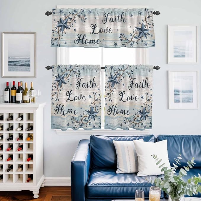 Vintage Farmhouse Kitchen Curtains Set 3 Piece