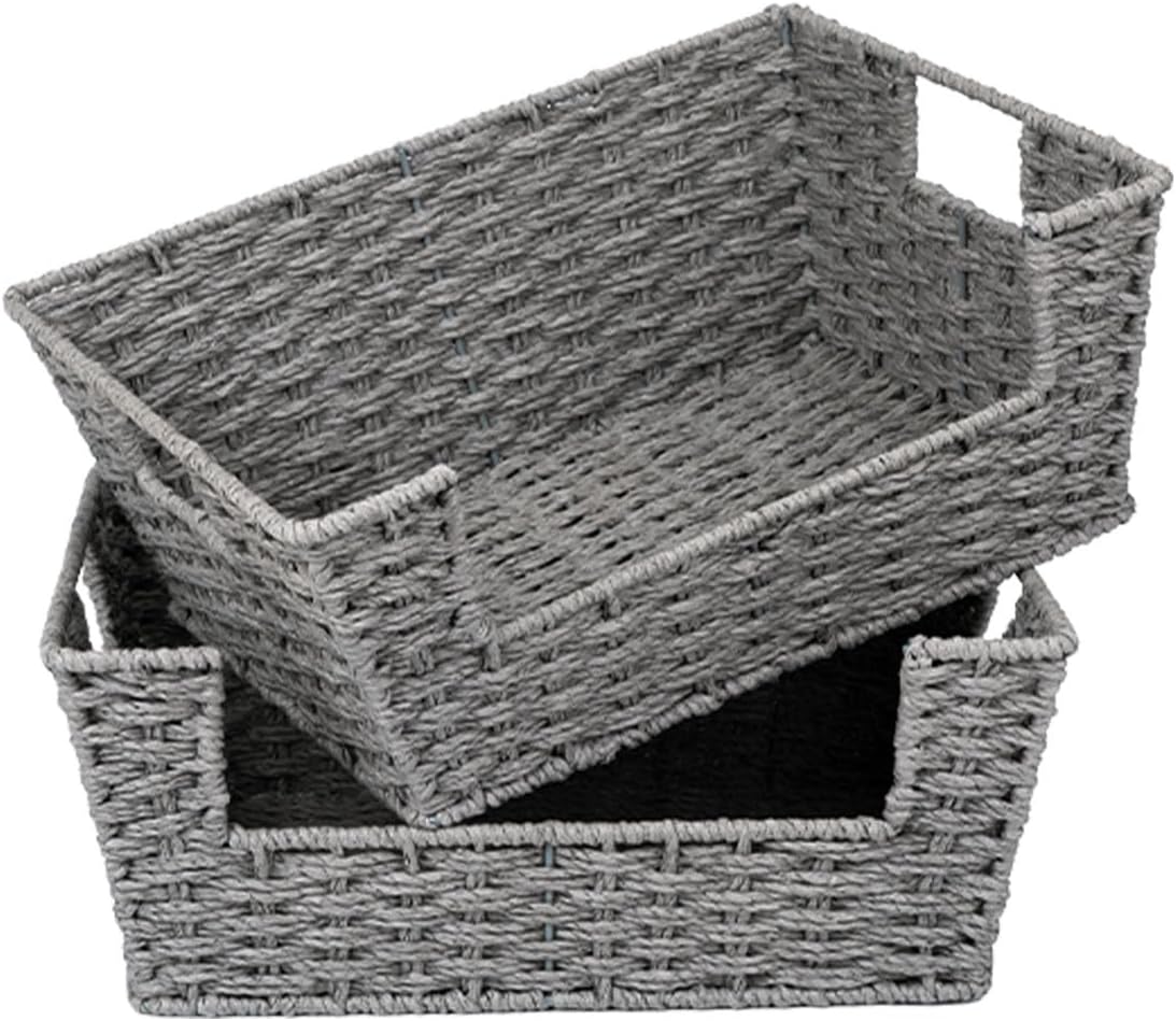 StorageWorks Pantry Baskets for Organizing, Paper Rope Grey Baskets, 2 Pack
