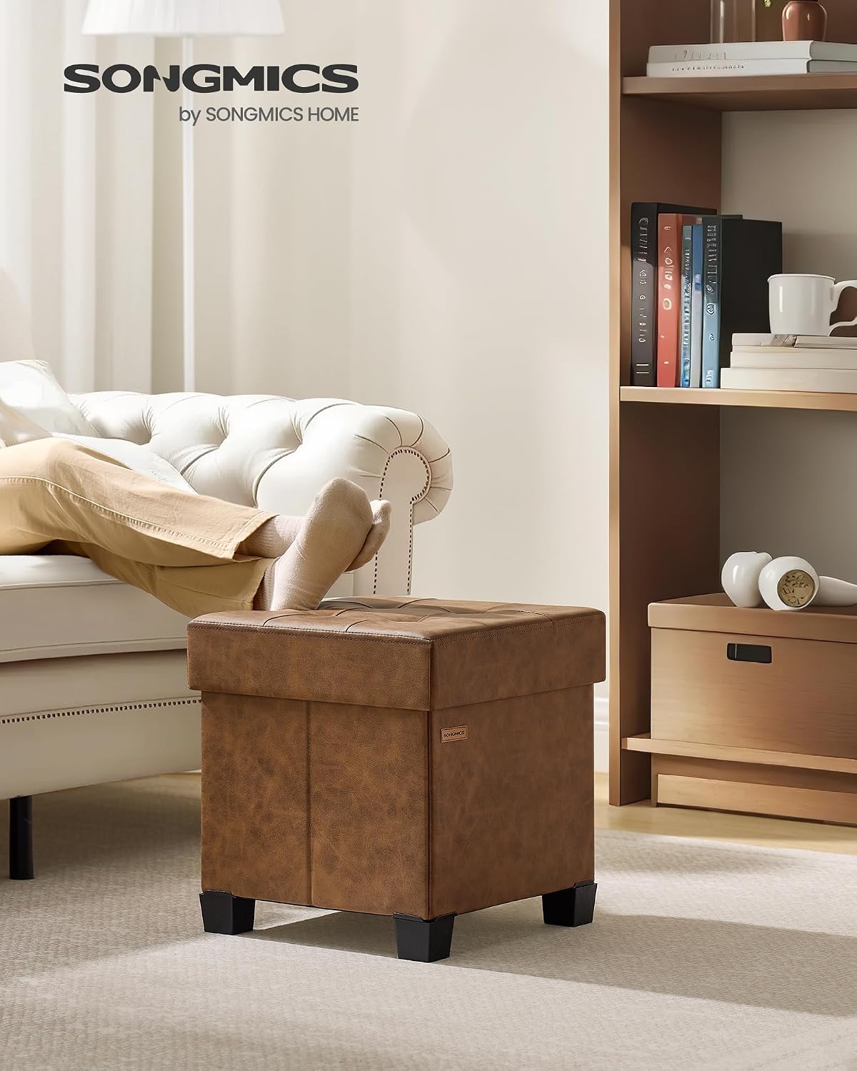 SONGMICS Small Storage Ottoman, 15 x 15 x 15.8 Inches, 9.8 Gal. (37 L)
