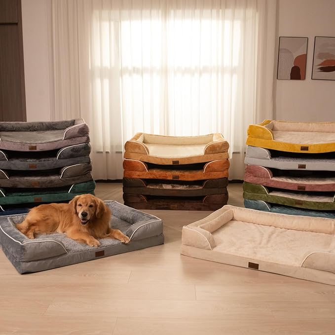Comfort Expression Orthopedic Dog Bed for Large Dogs 35x22 Inch, Waterproof Egg Crate Foam Large Pet Bed with Removable Bolsters, Dog Couch with Washable Cover & Non-Slip Bottom, Black