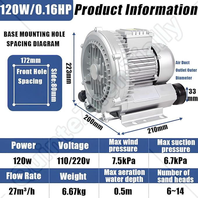 Vortex Ring Regenerative Blower, Single Phase High-Pressure Industrial Vacuum