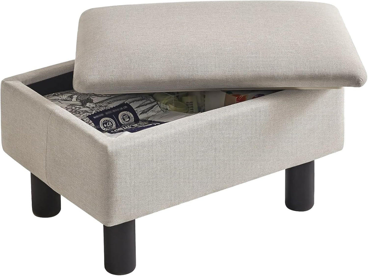 IBUYKE Storage Footstool Ottoman, Linen Fabric Footrest, Linen RF-BD223