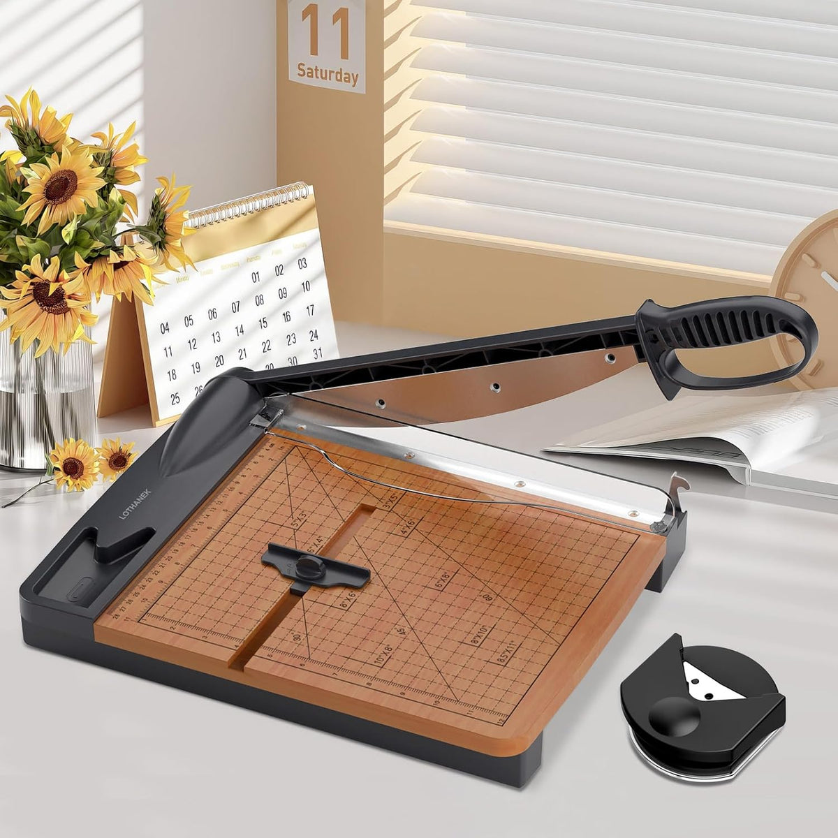 12'' Wood Guillotine Paper Cutter, Heavy Duty Wood Base Paper Trimmer with 32 Sheets Capacity Paper Cutting Board for Classroom, Crafting, Cardstock, Art Projects