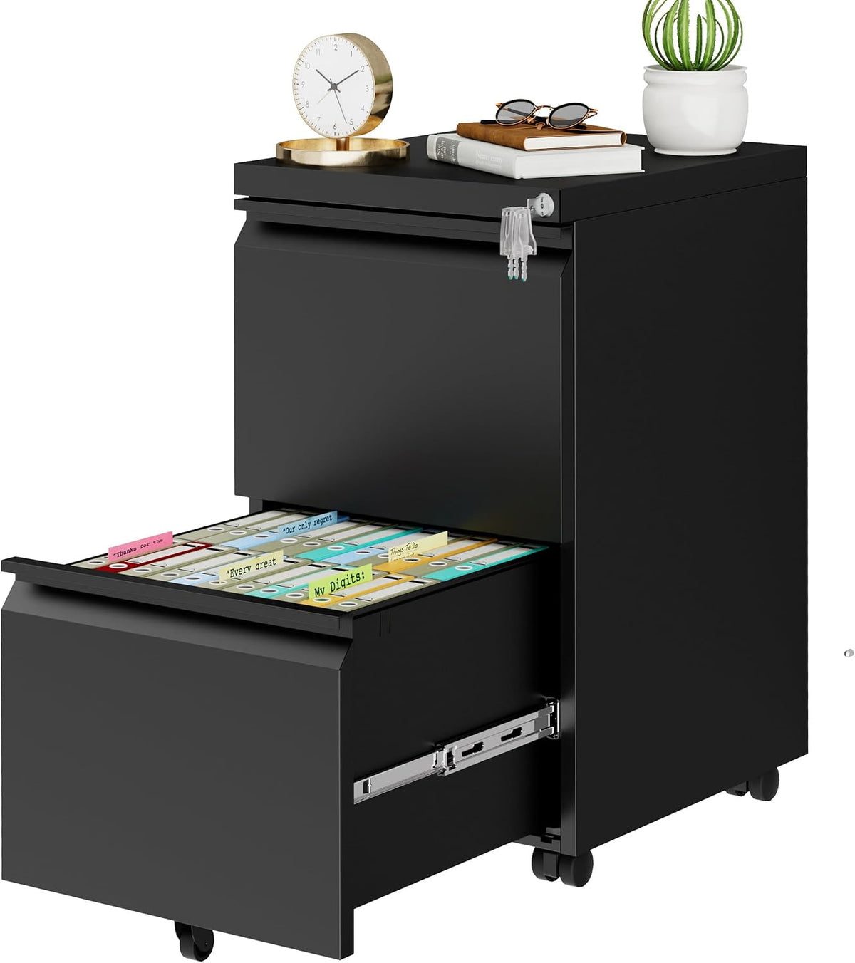 2 Drawer Metal Mobile File Cabinet with Lock and 4 Keys