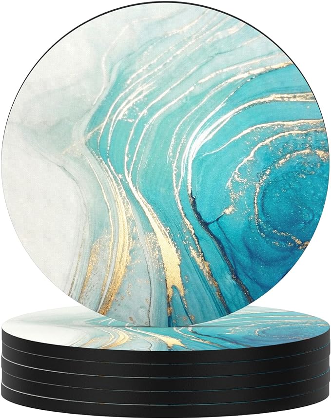 Nipichsha Coasters for Drinks, Kitchen Home Decor Housewarming Gift, Round 4 in
