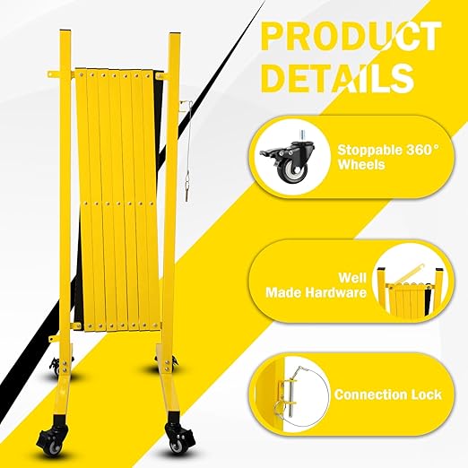 11 Traffic Barricade with Casters, Metal Expandable Barricade, Folding Security Gate, Retractable Fence Outdoor Barricade Fence for Construction Area, Traffic Control（2 Pack)