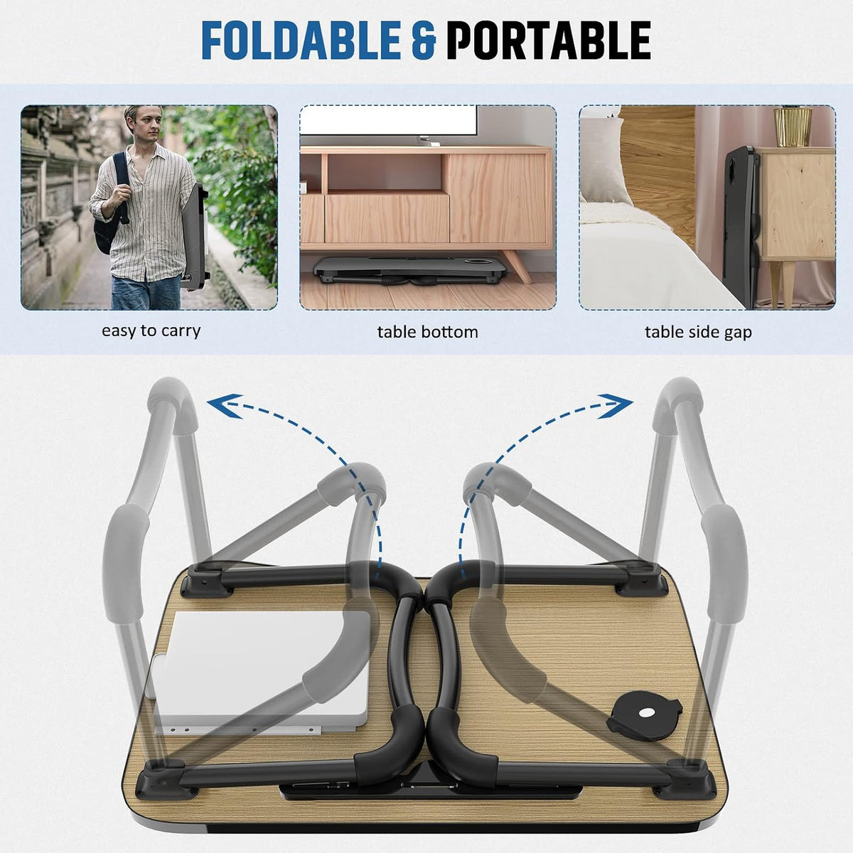 Zapuno Foldable Laptop Bed Table, Laptop Desk, Breakfast Tray, Arc Shape