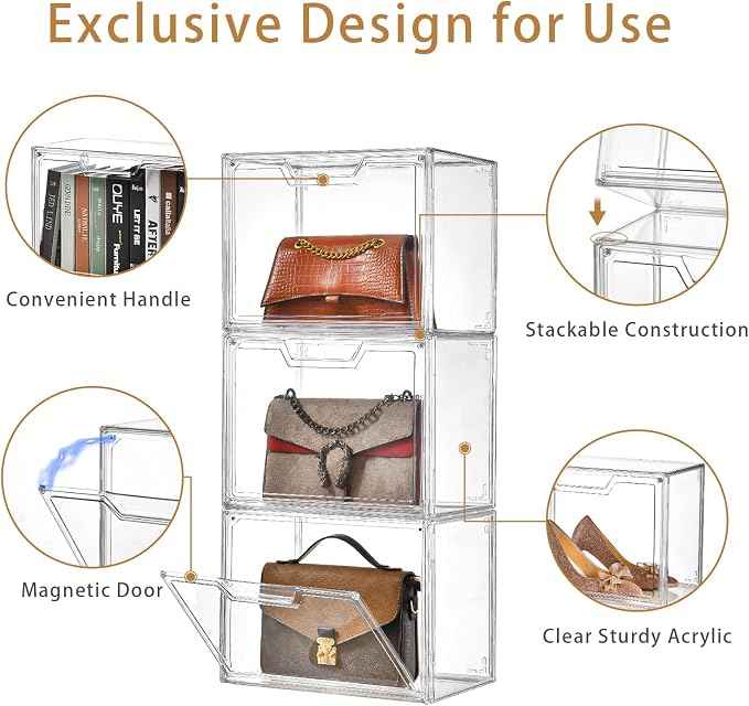 3 Pack Clear Storage Bins with Lids, Storage Containers with Magnetic Door