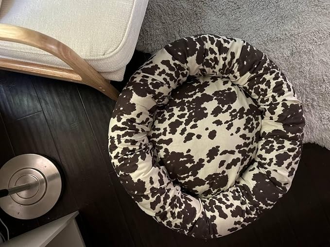 Organic Cotton Canvas Dog Bed: Removable Cover, Natural Fill - Made in USA (Cow Print Brown White, XX Large 50" x 8" inches)