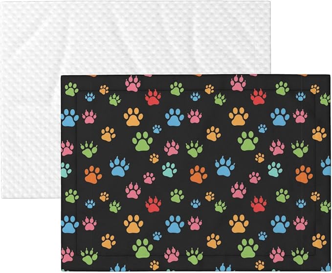 Reversible Plush Throw for Dogs and Cats, Pink Red Blue Green Dog Pug Paws, Double Sided Blanket with Nubby Dot Side and Sleek Side Ideal for Cuddling Nesting Security