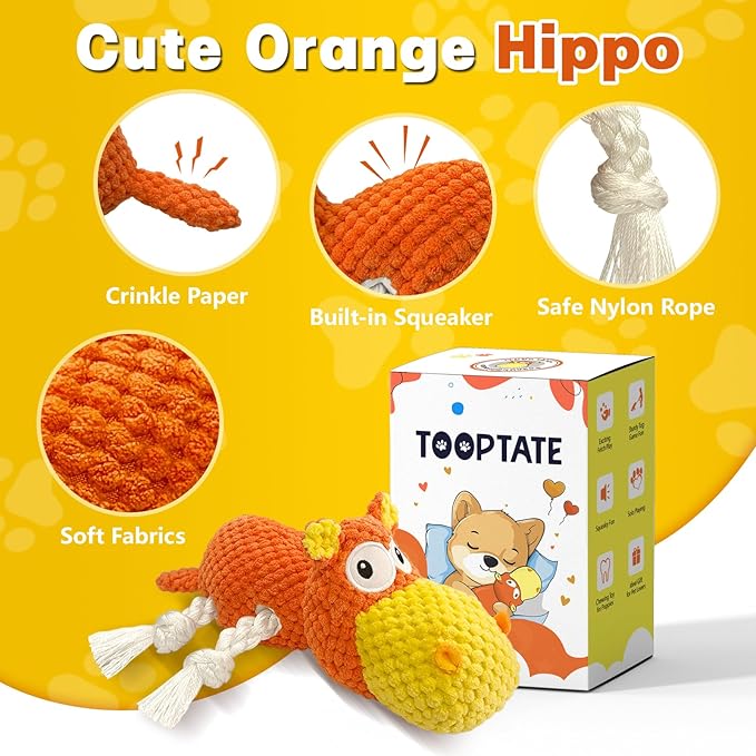 Squeaky Dog Toys - Cute Soft Plush Dog Toys for Large, Medium, Small Dogs and Puppies to Keep Them Busy (Orange, Medium)