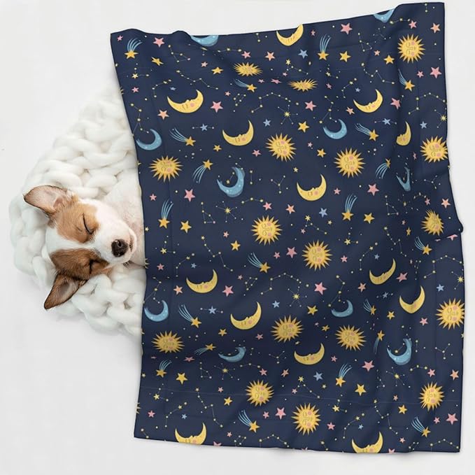 Double Sided Pet Throw for Dogs Who Shed, Colorful Stars, Reversible Blanket with Nubby Dot Side Catches Loose Fur for Easier Furniture Cleanup