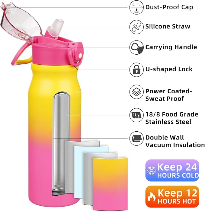 BJPKPK 25 oz Insulated Water Bottle, Stainless Steel Flask | Leak Proof Locking