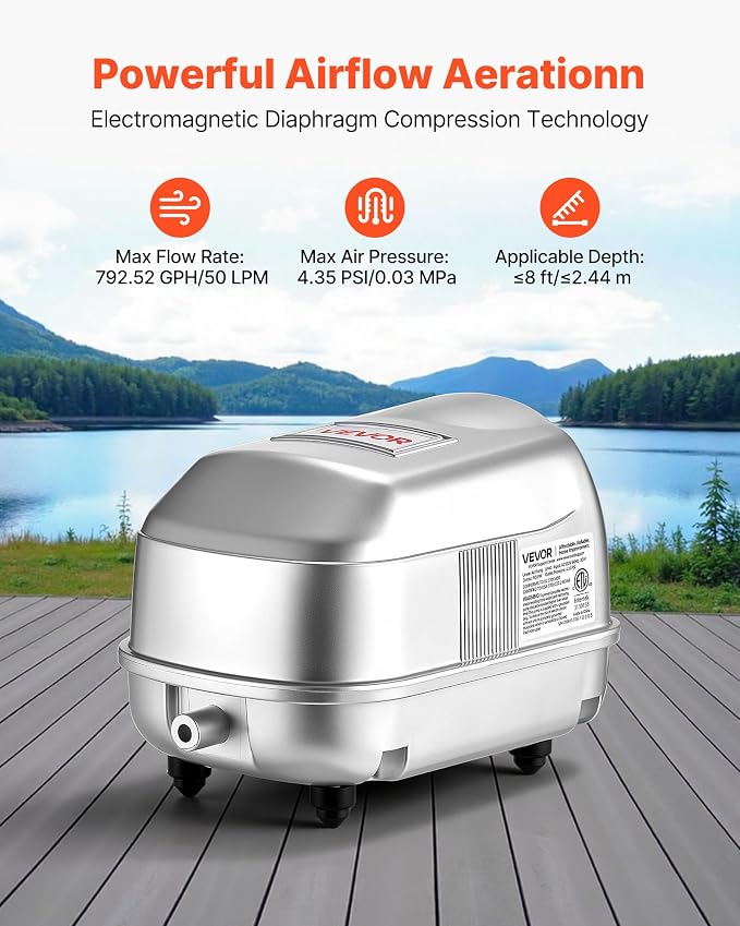 VEVOR Linear Air Pump, 792 GPH High Output Aerator
