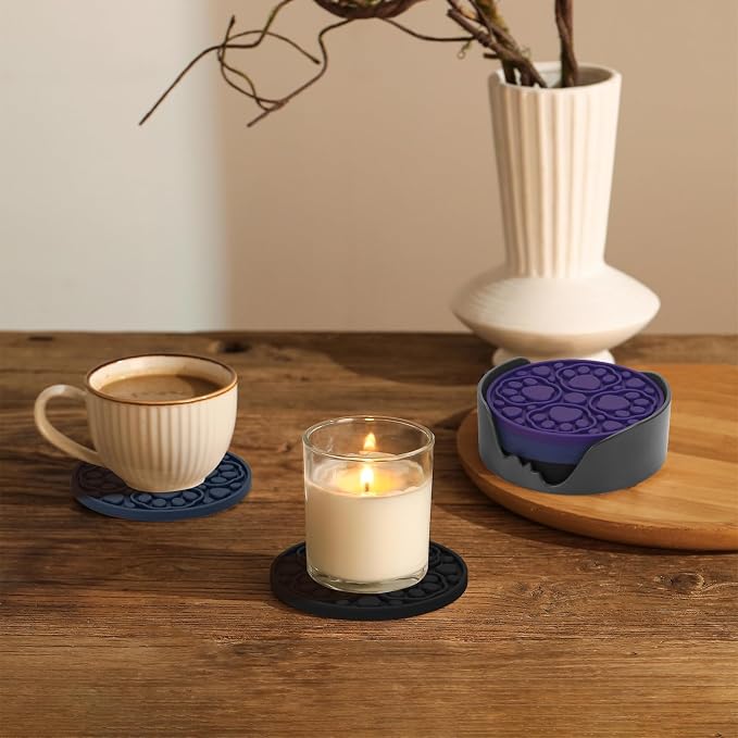 4 Inch Silicone Coasters Set of 6, Non-Slip Drink Coaster