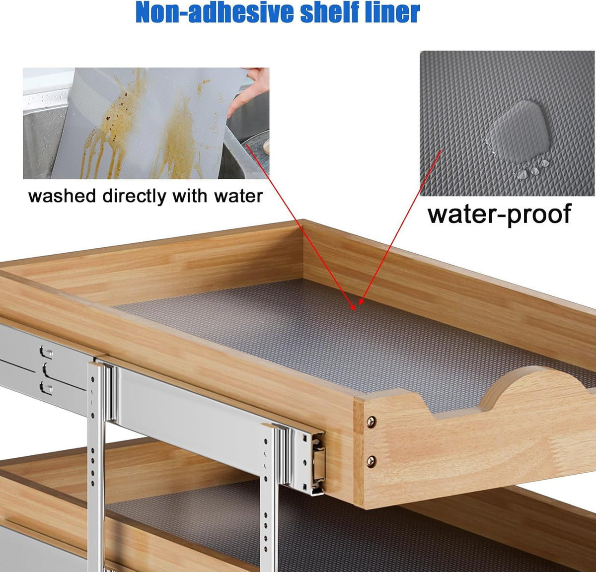 DINDON 3 Tier Pull Out Cabinet Organizer 11” W X21” D Slide Out Wood Drawer With Shelf Liner For Kitchen Pantry Organization