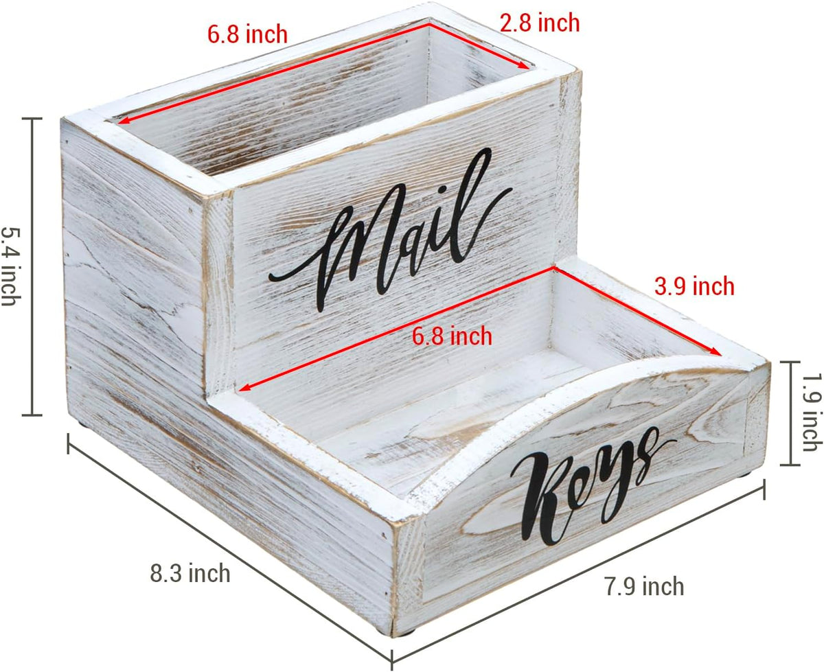 MyGift Whitewashed Wood Mail & Key Holder, Rustic Entryway Organizer