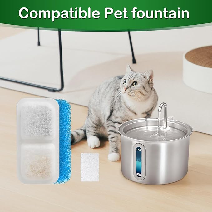 Cat Water Fountain Filter,Cat Fountain Filters Replacement Compatible with oneisall 67 oz/2L Stainless Steel Pet Water Fountain,12 Set Pet Fountain Filter Replacement