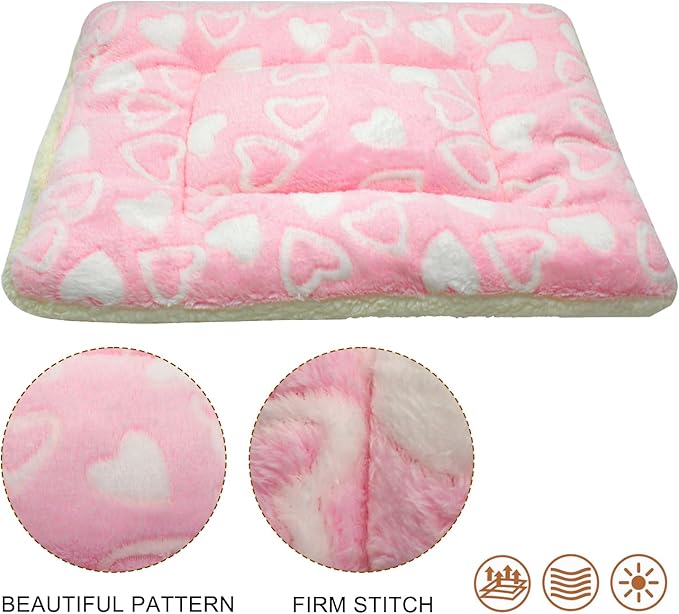 Cat Dog Bed Mat & Blanket, Reversible Pets Crate Pad Bed Mat and Ultra Soft Warm Fleece Calming Blanket for Small Puppy Kitty, Washable