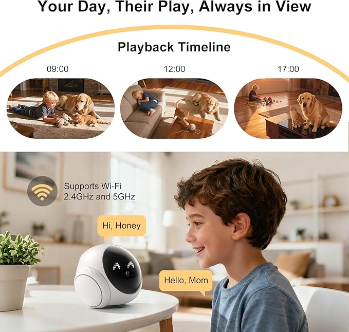 XZI Movable Indoor Robot Camera, Family Bot Security for Cat/Dog/Pet/Elderly, Robot Camera on Wheels with Auto-Recharge, 2-Way Talk, Night Vision, Motion Detection, Phone App