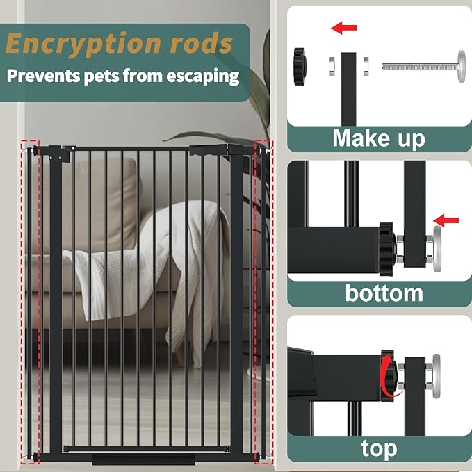 40.55" Tall, 69.48-77.36 Inch Wide, 1.37" Ultra Narrow Spacing Dog Pet Baby Gate Indoor for Doorway Hallway, Pressure Mounted 70 71 72 73 74 75 76 77 Inches Wide Black