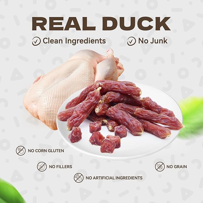 Duck Sausage Soft Dog Treats, Duck Jerky Training Treats Skiny Coat Dog Chews for Senior Small Medium Large Breed 10.58oz