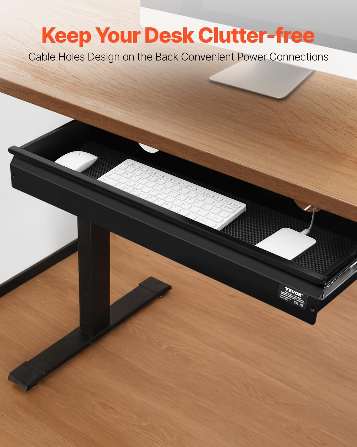 VEVOR Under Desk Drawer Slide Out, 26 inch Under Desk Mounted Pull-out Drawer Attachment, Hidden Under Counter Drawers for office Home Sit Stand Workstation, Black